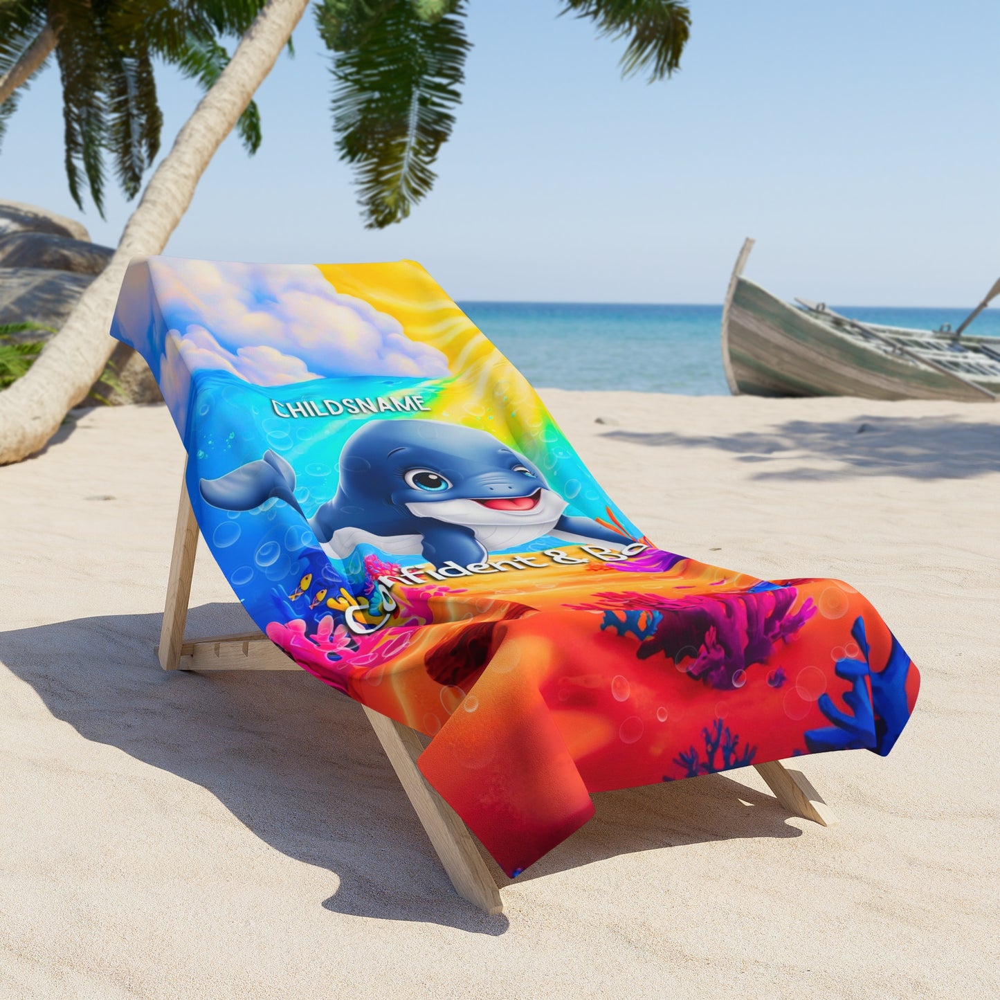 Personalized Kids Beach Towel – Vibrant Whale Design – Confident & Bold