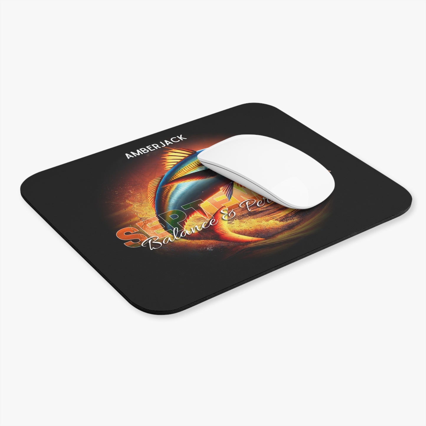 Birth month mouse pad with September design featuring colorful fish and balanced theme
