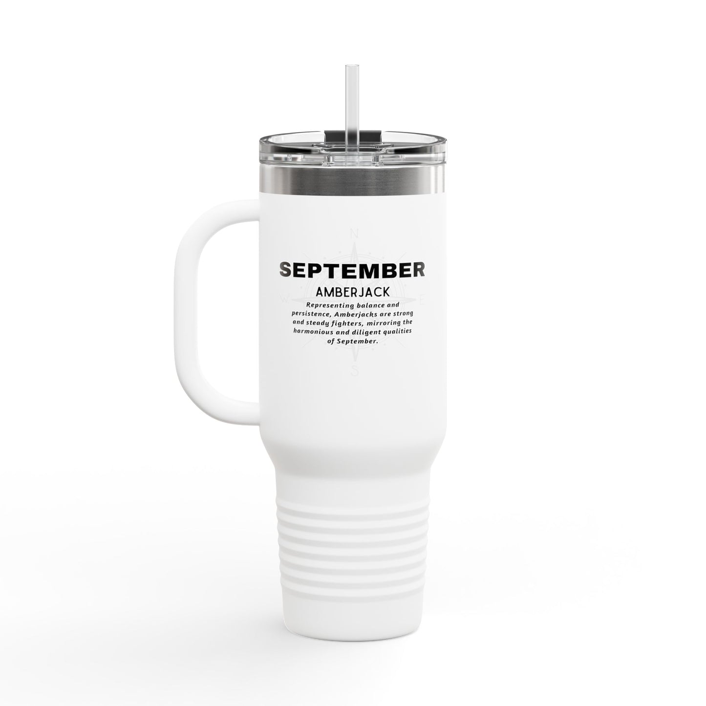 White September birth month travel mug with handle and clear lid