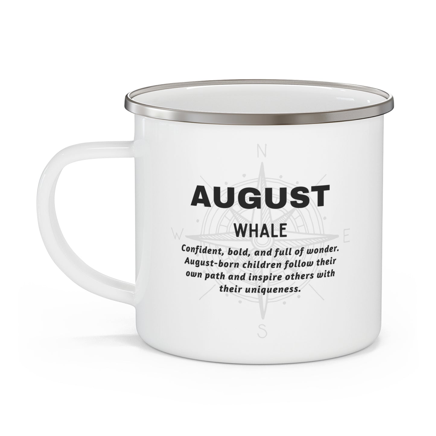 Kids birth month camping mug for August with whale design and inspirational text