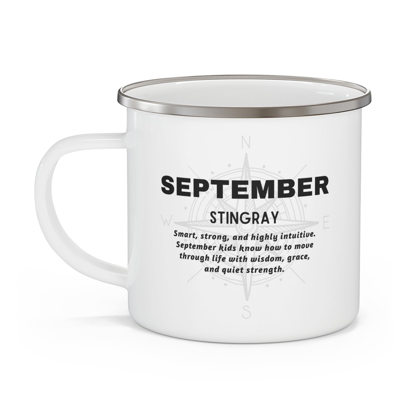 Kids birth month camping mug for September with Stingray design and inspirational quote