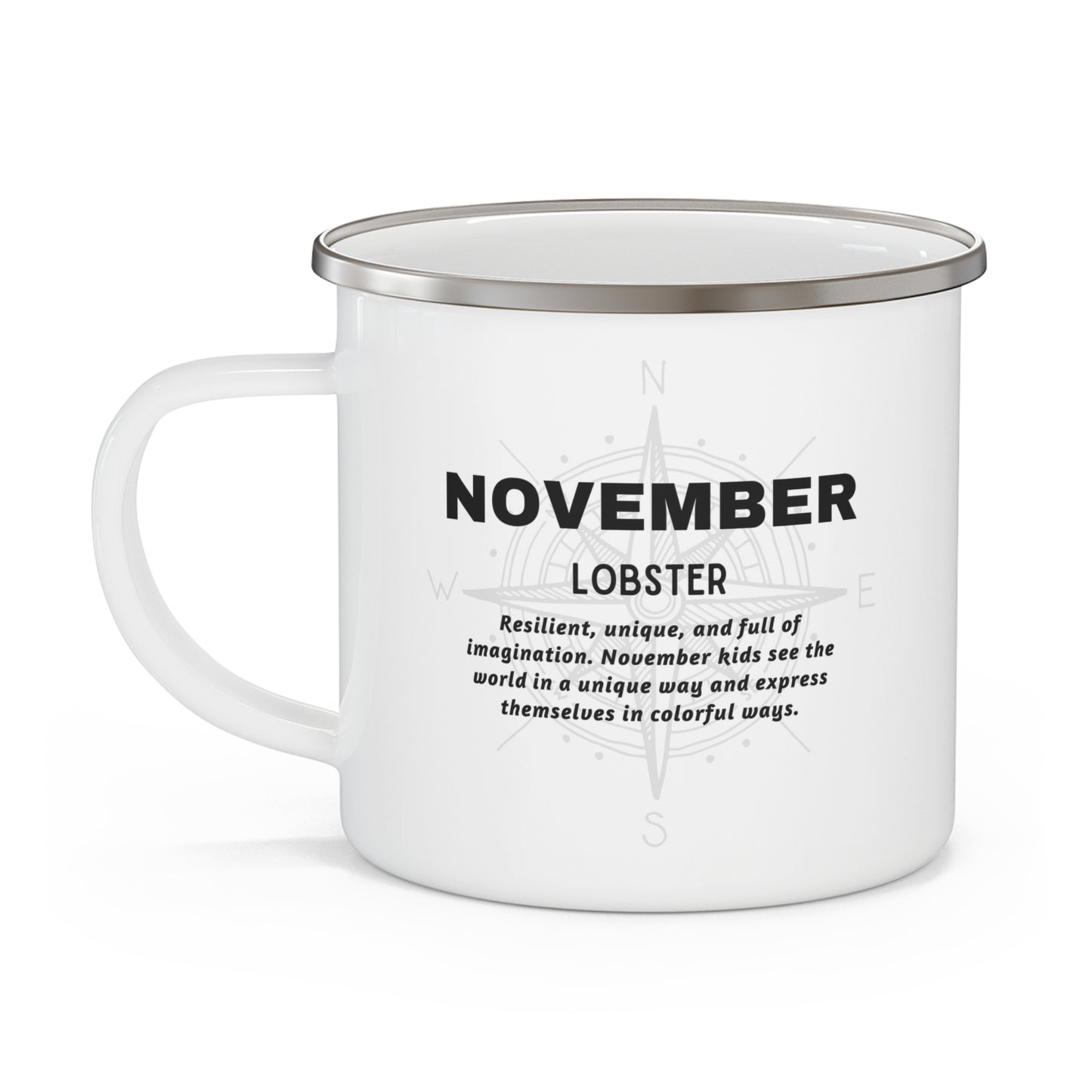 Kids birth month camping mug for November with lobster zodiac and unique traits design