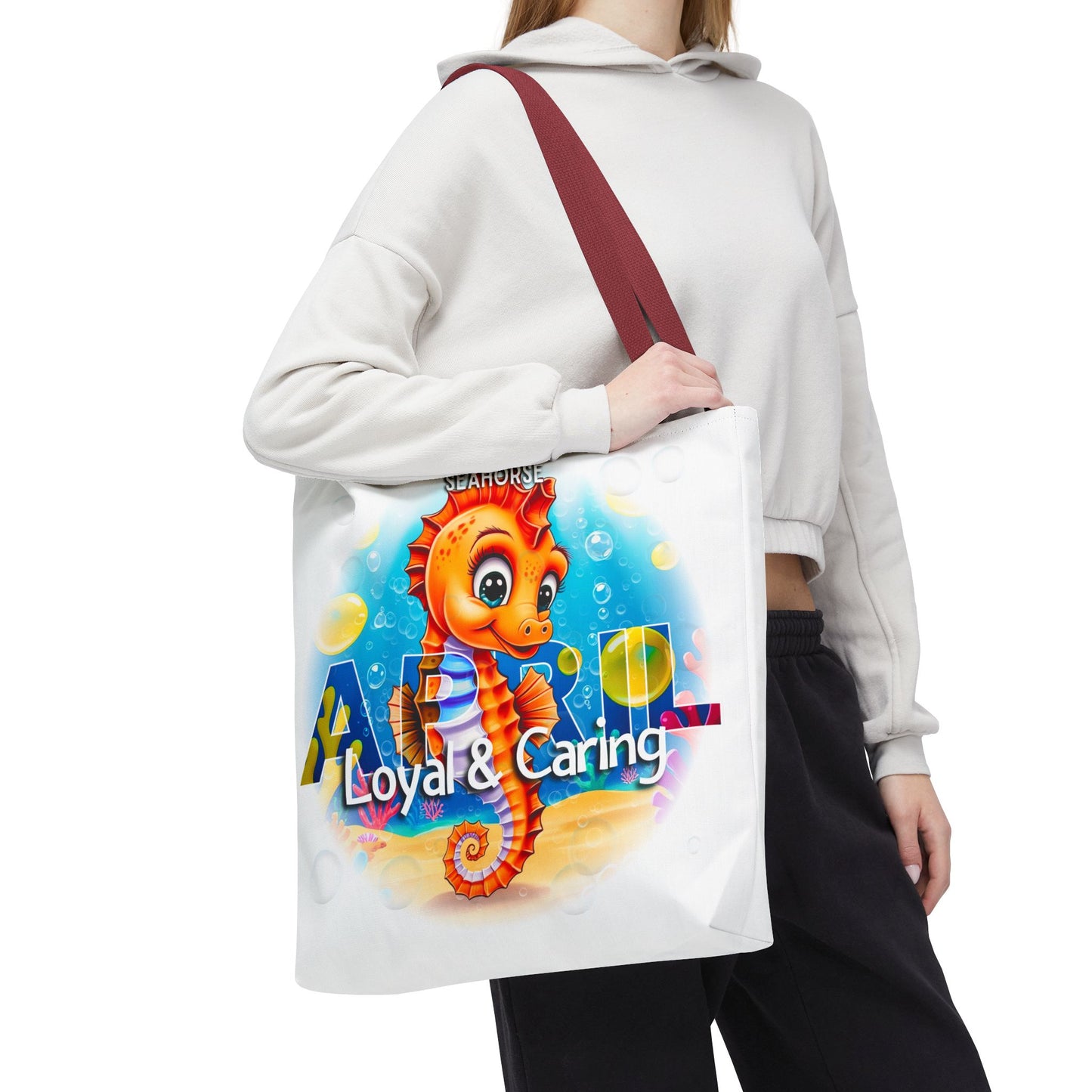 Kids Colorful April Seahorse Birth Month Tote Bag