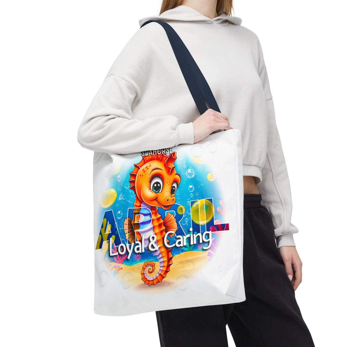 Kids Colorful April Seahorse Birth Month Tote Bag