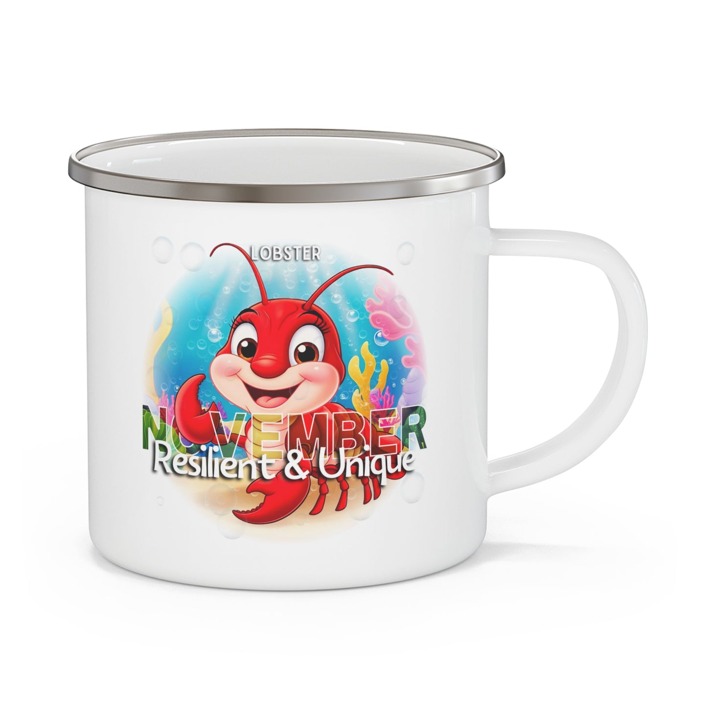 November Lobster Kids Sea Life Birth Month Enamel 12oz Camping Mug