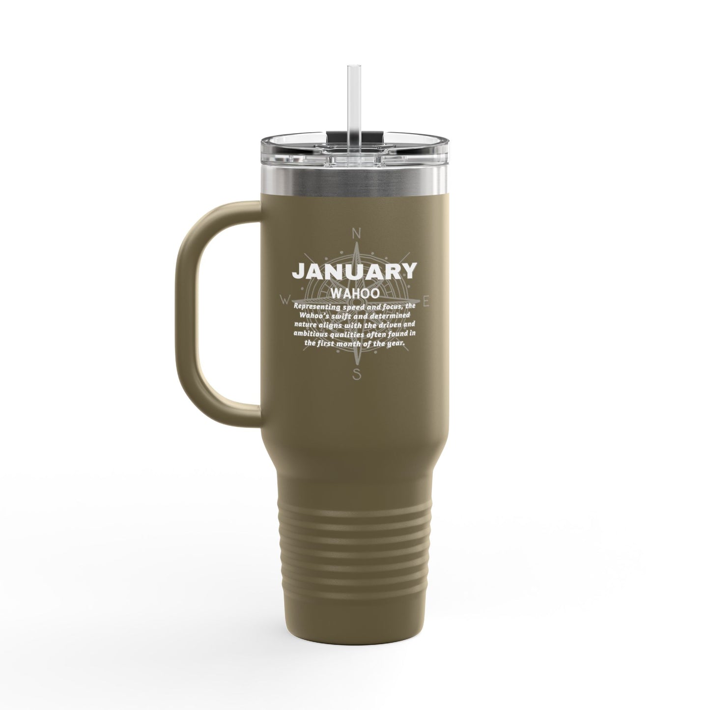 January Wahoo Birth Month 40oz Travel Mug with Handle