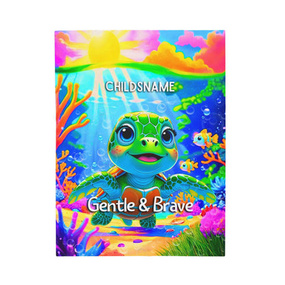 Personalized Kids Turtle Blanket – Gentle & Brave