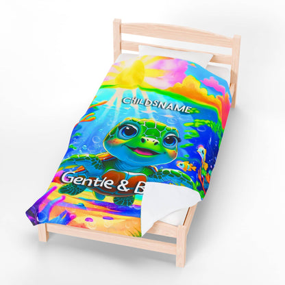 Personalized Kids Turtle Blanket – Gentle & Brave