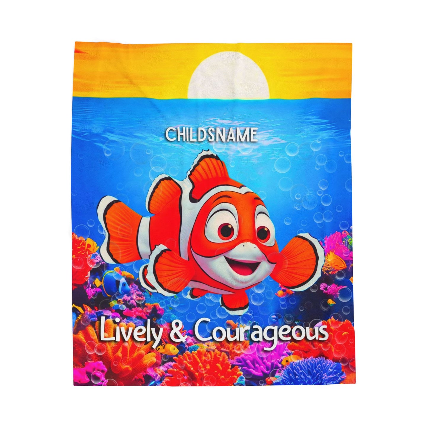 Personalized Kids Clownfish Plush Blanket – Lively & Courageous