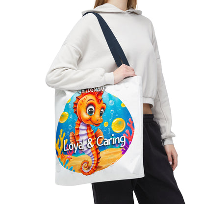 Personalized Kids Seahorse Beach Tote Bag – Loyal & Caring – Custom Sea Life Bag with Name