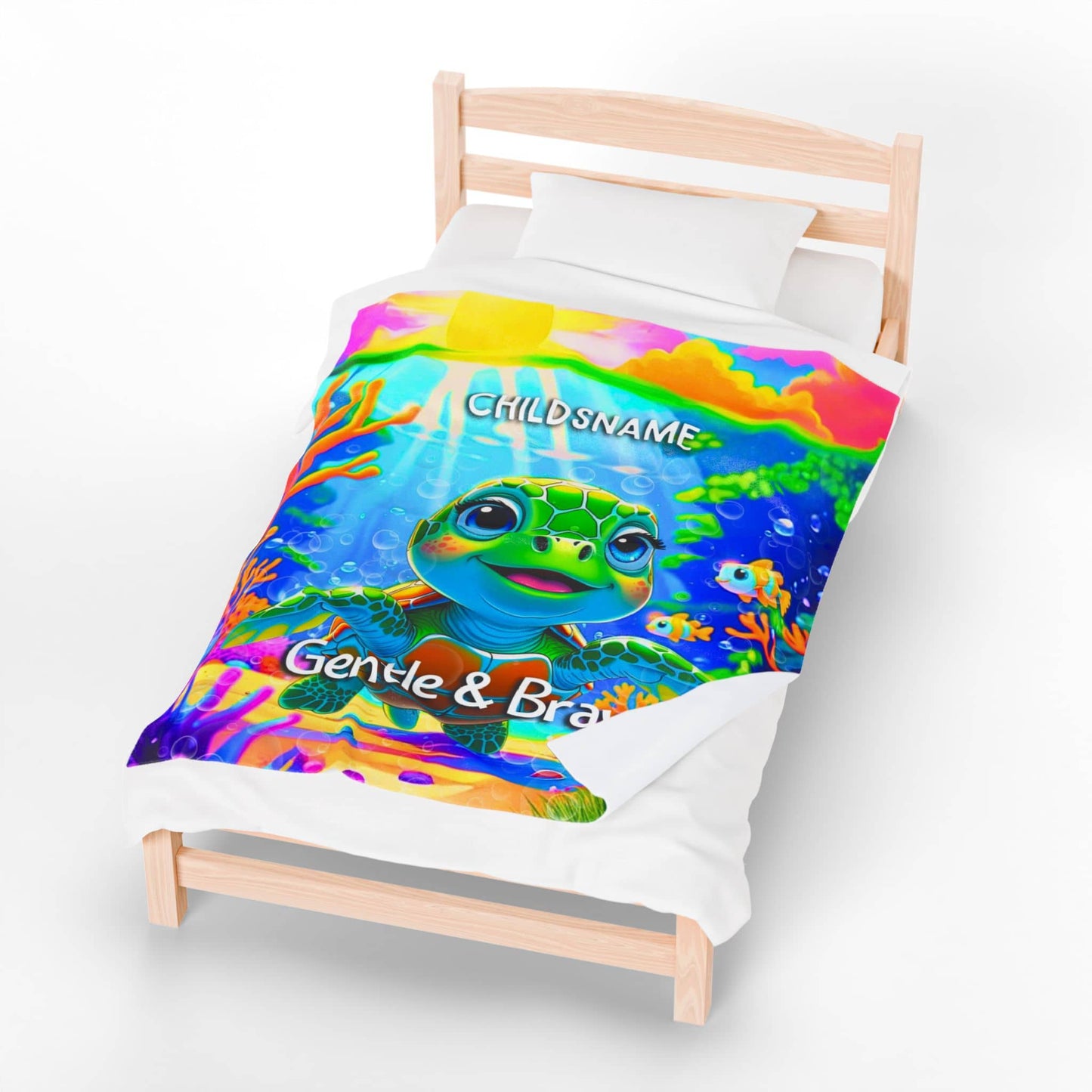 Personalized Kids Turtle Blanket – Gentle & Brave