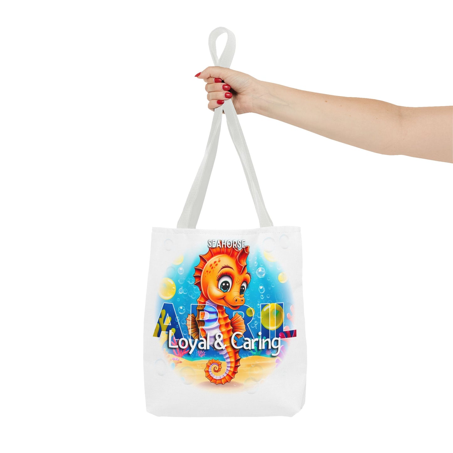 Kids Colorful April Seahorse Birth Month Tote Bag
