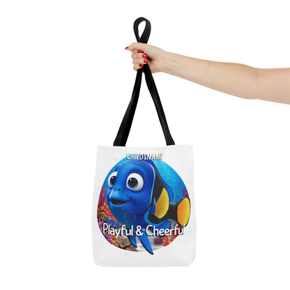 Personalized Kids Blue Tang Beach Tote Bag – Playful & Cheerful – Custom Sea Life Bag with Name