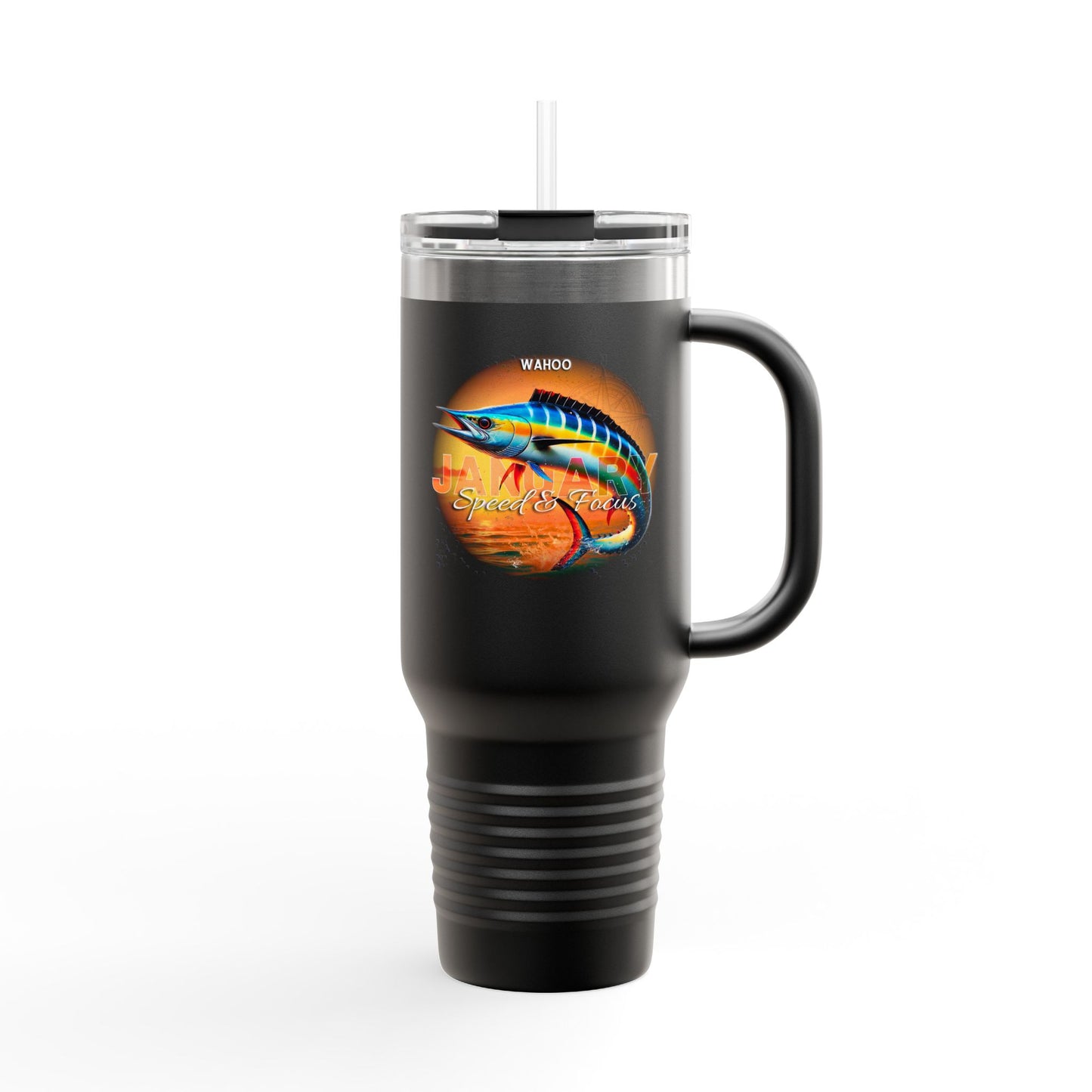 January Wahoo Birth Month 40oz Travel Mug with Handle
