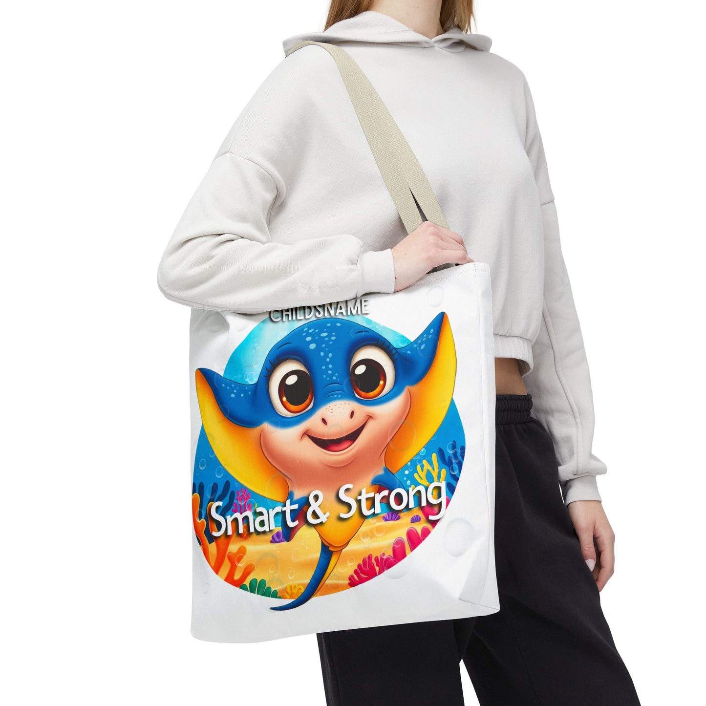 Personalized Kids Stingray Beach Tote Bag – Smart & Strong – Custom Sea Life Bag with Name