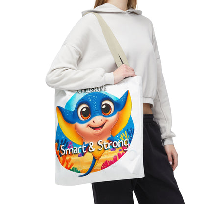 Personalized Kids Stingray Beach Tote Bag – Smart & Strong – Custom Sea Life Bag with Name