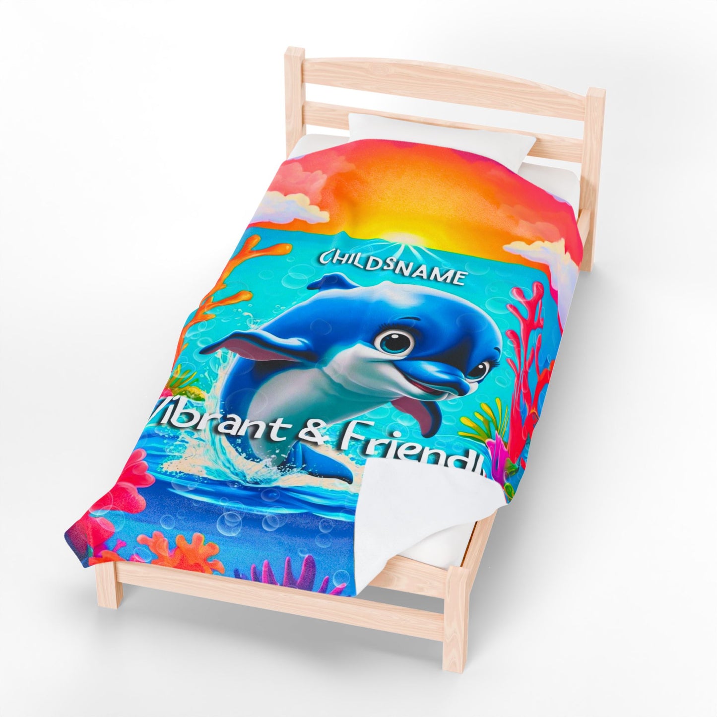 Personalized Kids Dolphin Plush Blanket – Vibrant & Friendly