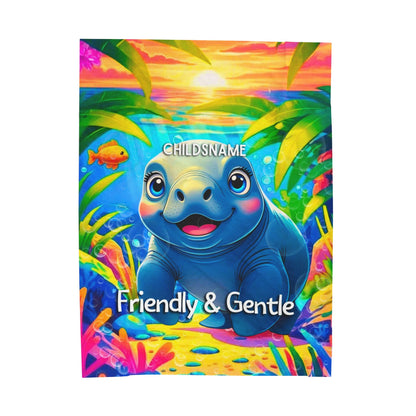 Personalized Kids Manatee Plush Blanket Friendly & Gentle