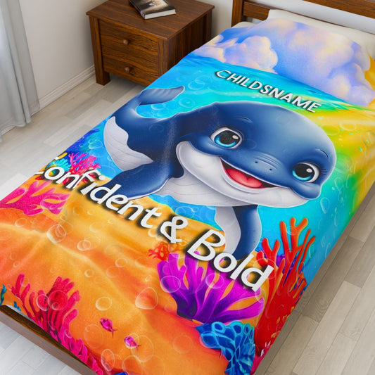 Personalized Kids Whale Plush Blanket – Confident & Bold