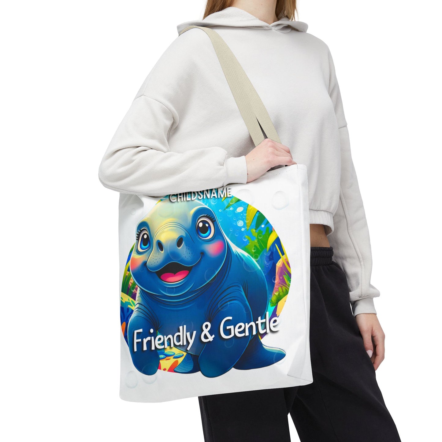 Personalized Kids Manatee Beach Tote Bag Friendly & Gentle