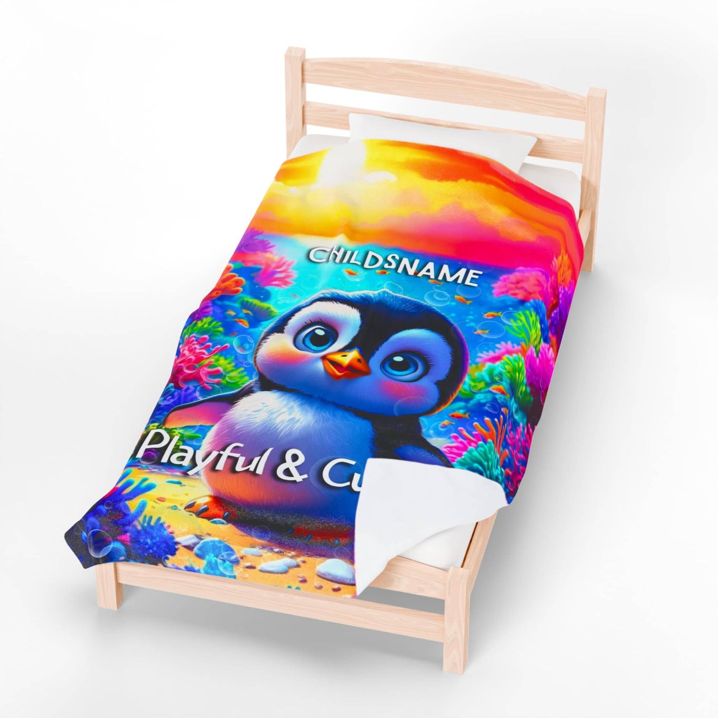 Personalized Kids Penguin Blanket – Playful & Curious