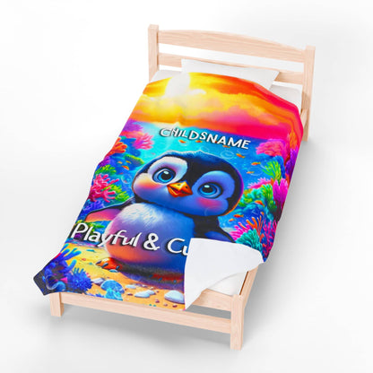 Personalized Kids Penguin Blanket – Playful & Curious