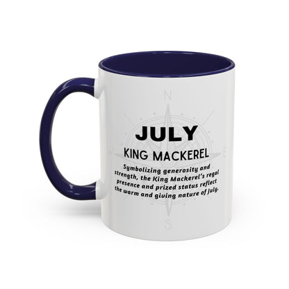 Colorful July King Mackerel Birth Month Accent Coffee Mug with Colored Handle