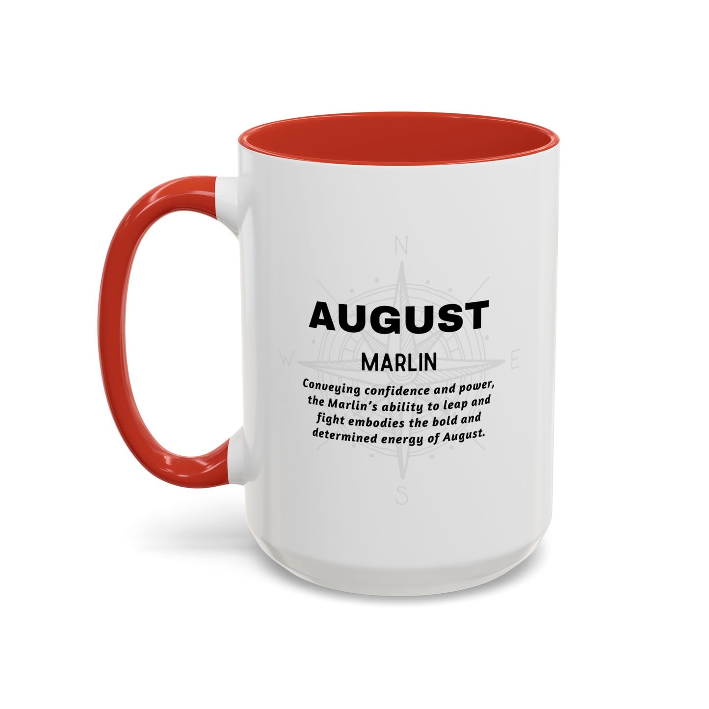 Colorful August Marlin Birth Month Accent Coffee Mug with Colored Handle