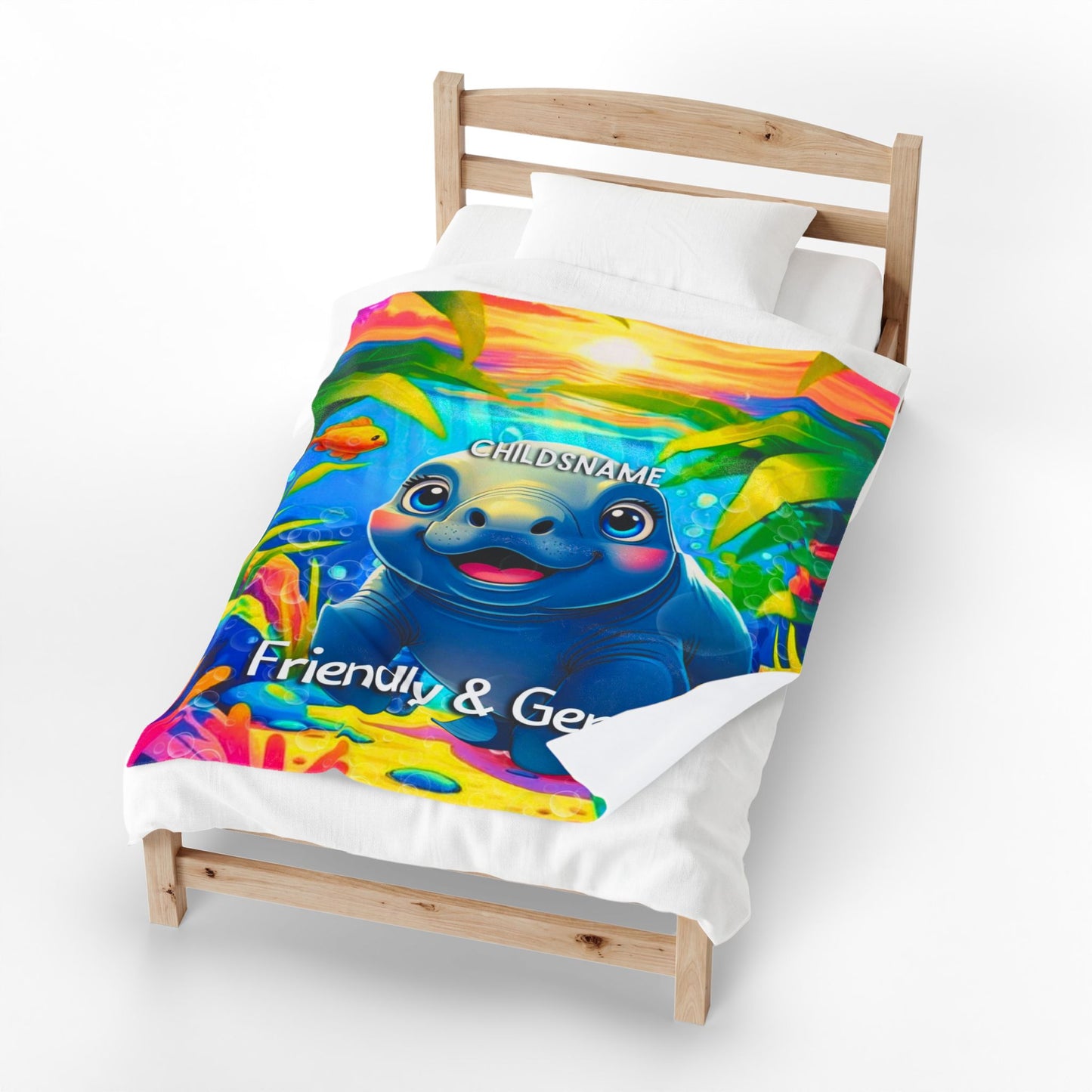 Personalized Kids Manatee Plush Blanket Friendly & Gentle