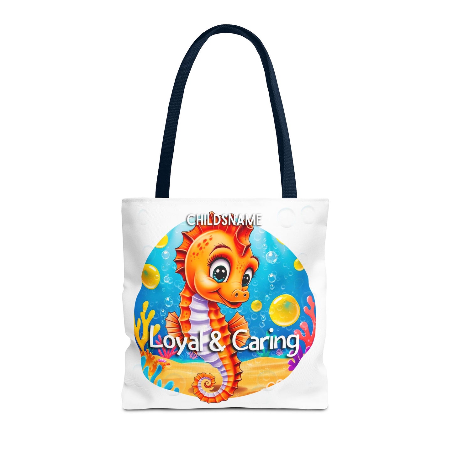 Personalized Kids Seahorse Beach Tote Bag – Loyal & Caring – Custom Sea Life Bag with Name