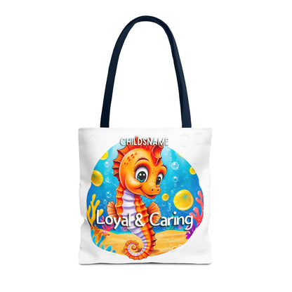 Personalized Kids Seahorse Beach Tote Bag – Loyal & Caring – Custom Sea Life Bag with Name