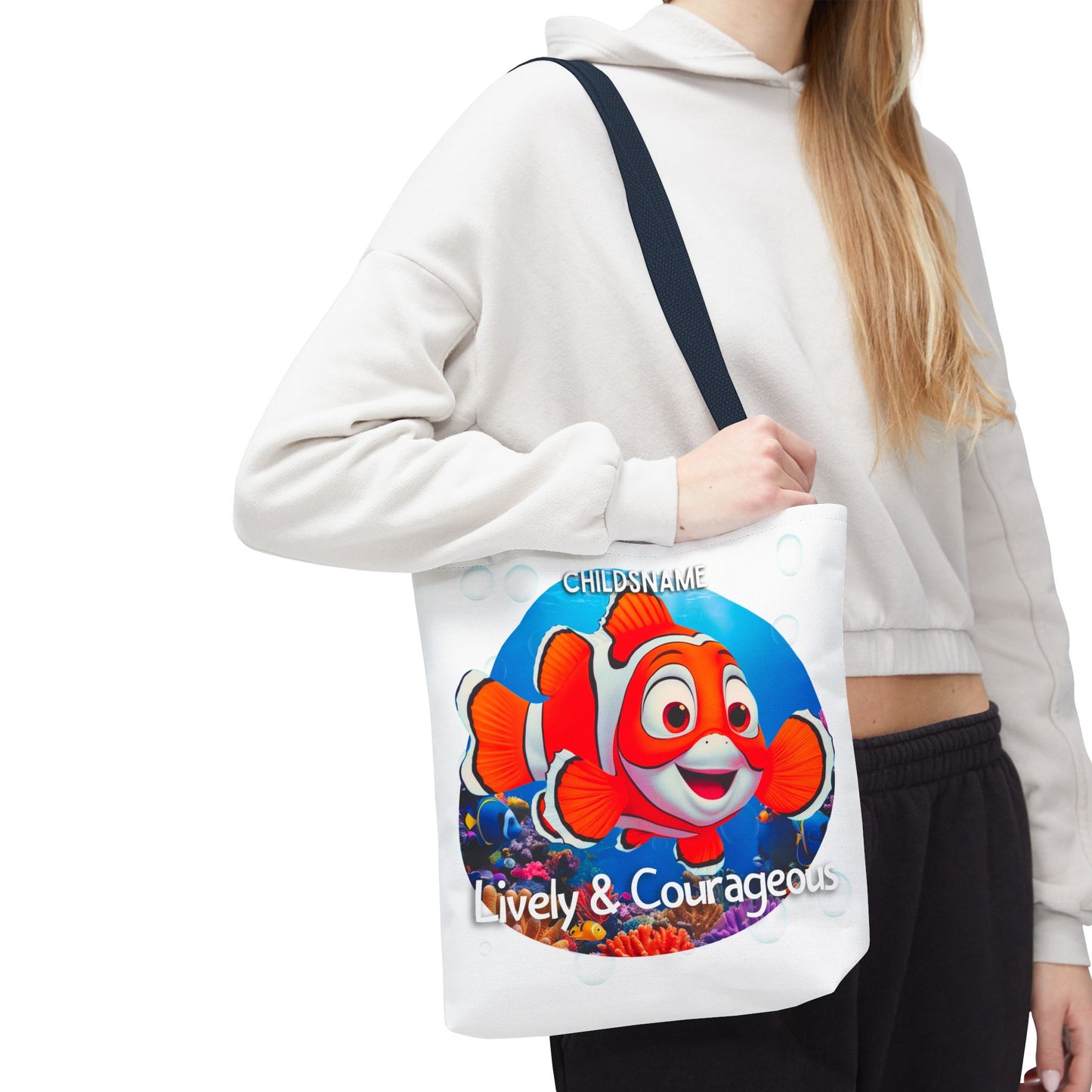 Personalized Kids Clownfish Beach Tote Bag – Lively & Courageous – Custom Sea Life Bag with Name