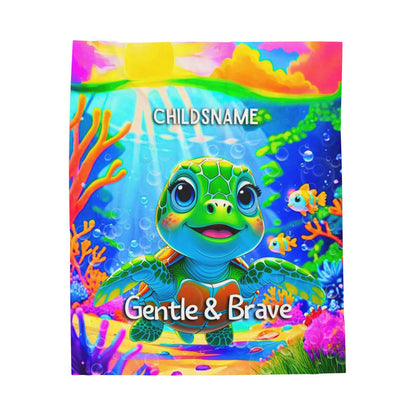 Personalized Kids Turtle Blanket – Gentle & Brave