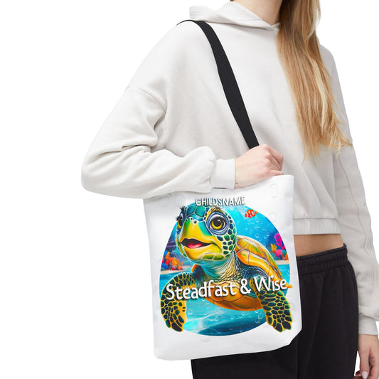 Personalized Kids Turtle Beach Tote Bag – Steadfast & Wise – Custom Sea Life Bag with Name
