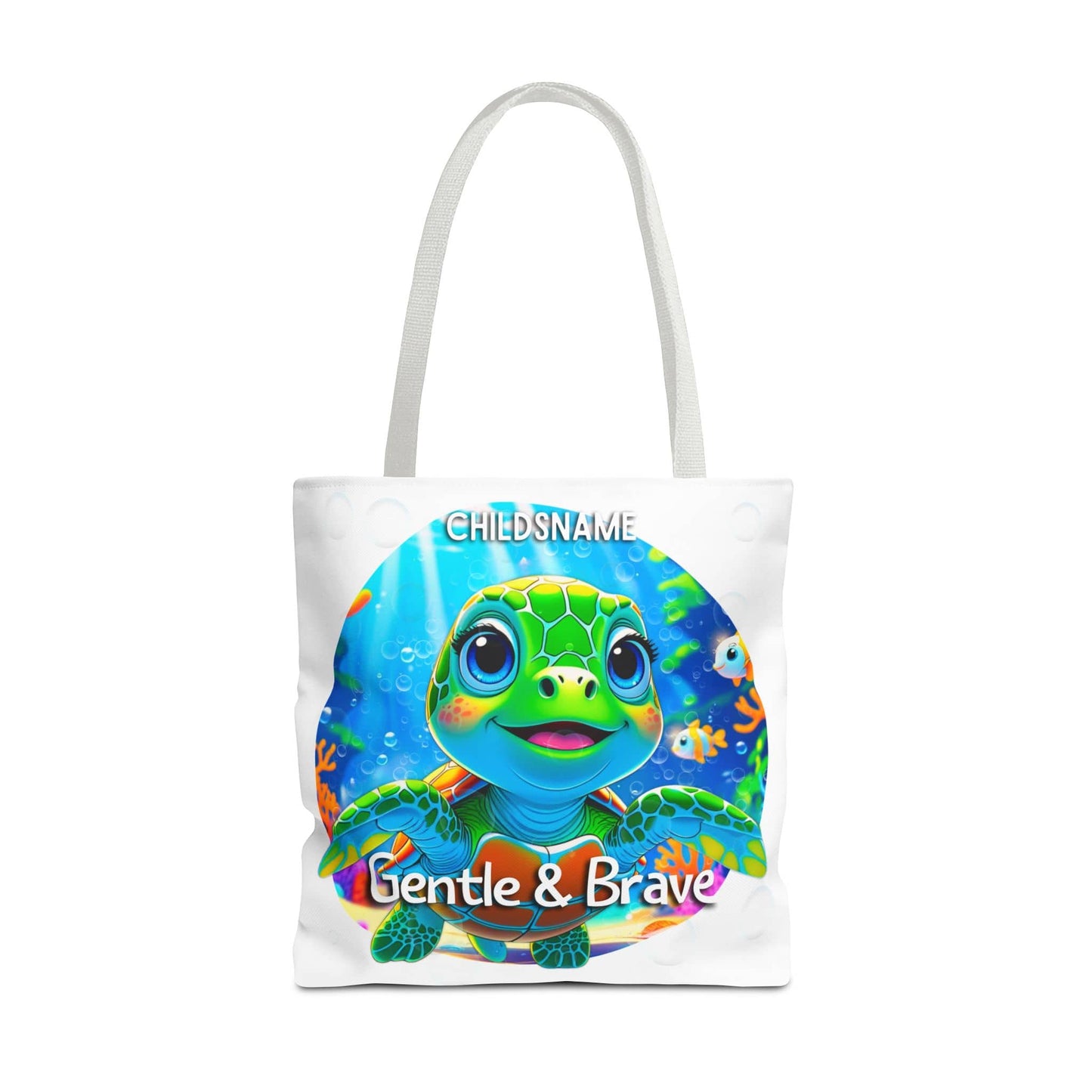 Personalized Kids Turtle Beach Tote Bag – Gentle & Brave – Custom Sea Life Bag with Name