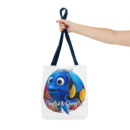 Personalized Kids Blue Tang Beach Tote Bag – Playful & Cheerful – Custom Sea Life Bag with Name