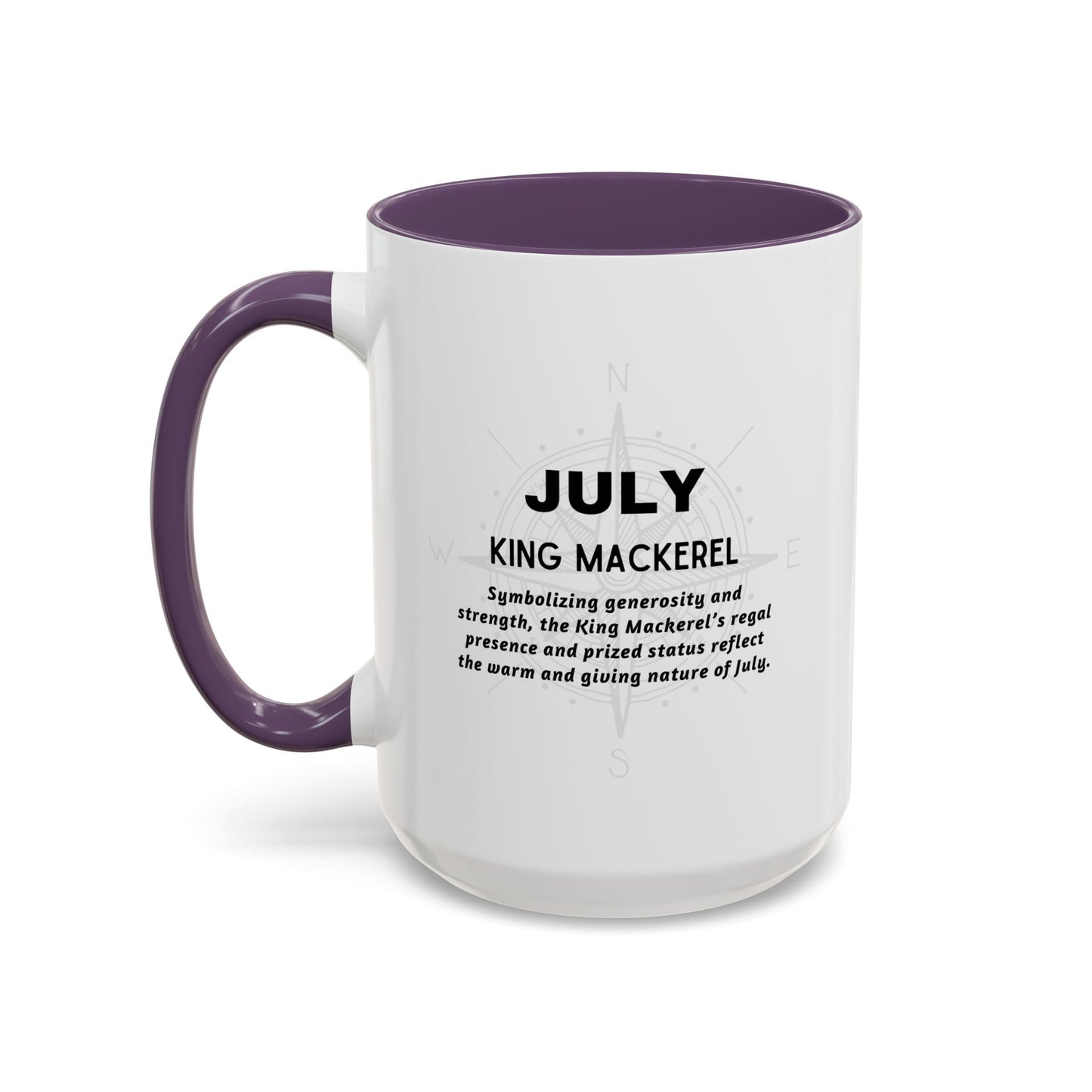 Colorful July King Mackerel Birth Month Accent Coffee Mug with Colored Handle