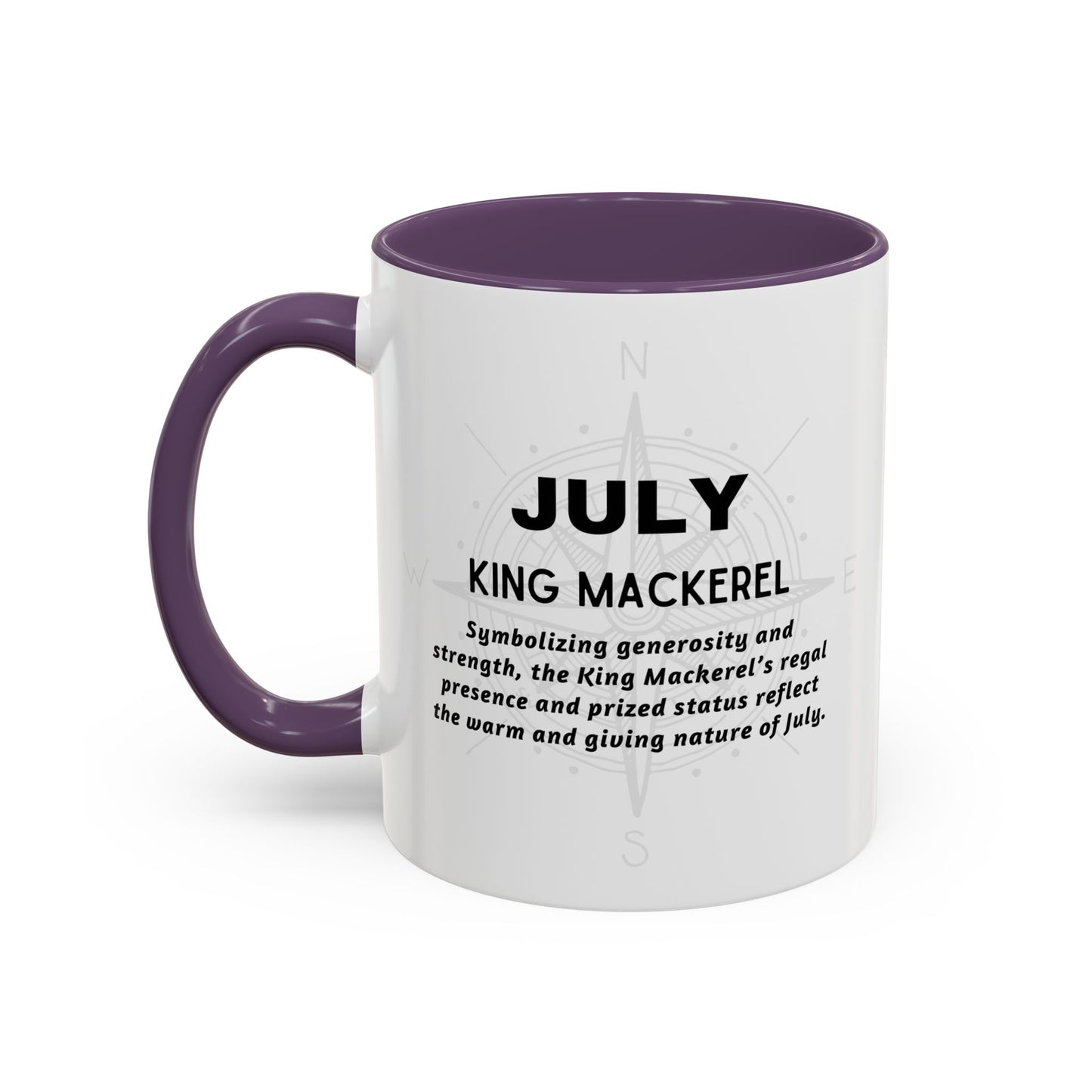 Colorful July King Mackerel Birth Month Accent Coffee Mug with Colored Handle