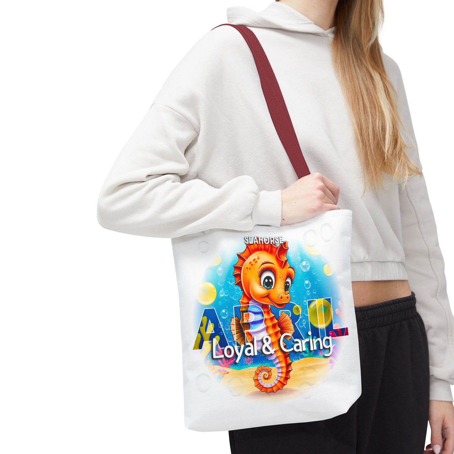 Kids Colorful April Seahorse Birth Month Tote Bag