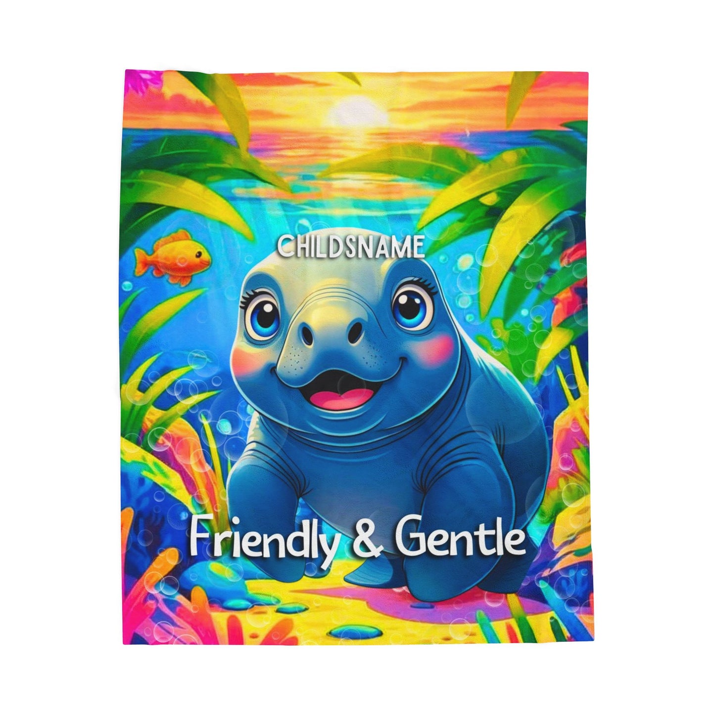 Personalized Kids Manatee Plush Blanket Friendly & Gentle