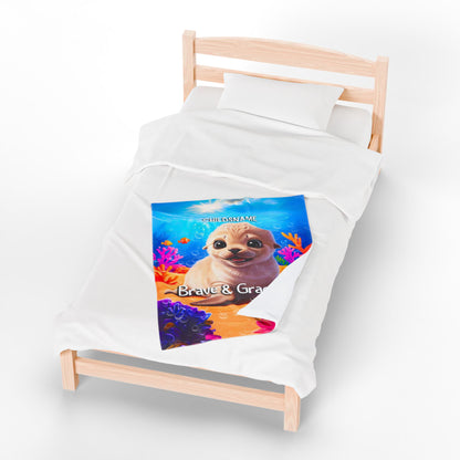Personalized Kids Seal Plush Blanket – Brave & Graceful
