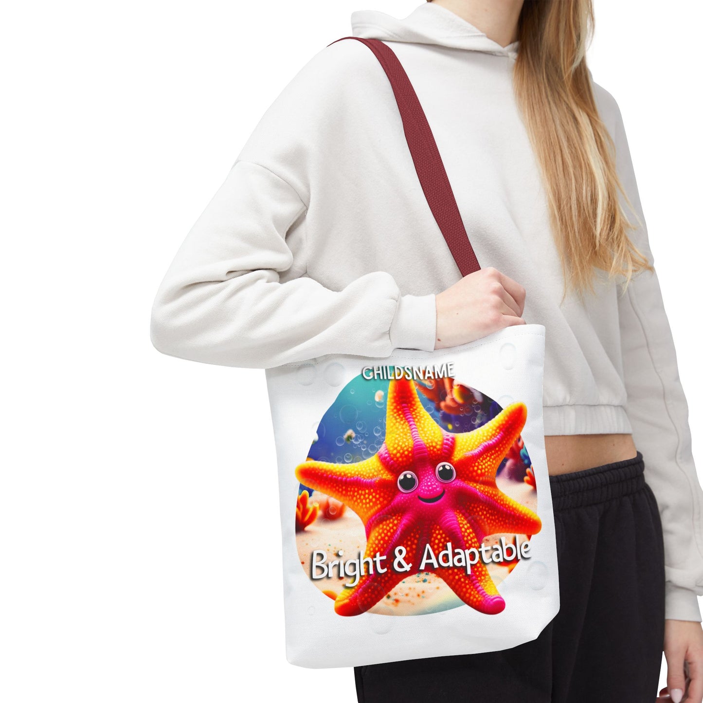 Personalized Kids Starfish Beach Tote Bag – Bright & Adaptable – Custom Sea Life Bag with Name