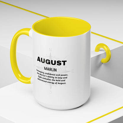 Colorful August Marlin Birth Month Accent Coffee Mug with Colored Handle