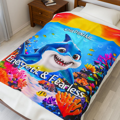 Personalized Kids Shark Plush Blanket – Energetic & Fearless