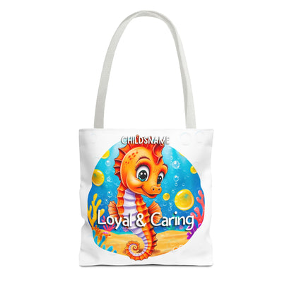 Personalized Kids Seahorse Beach Tote Bag – Loyal & Caring – Custom Sea Life Bag with Name