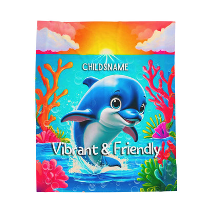 Personalized Kids Dolphin Plush Blanket – Vibrant & Friendly