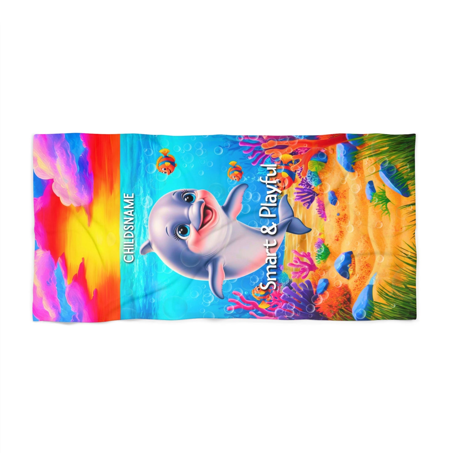 Personalized Kids Beach Towel Vibrant Dolphin Design Smart & Playful
