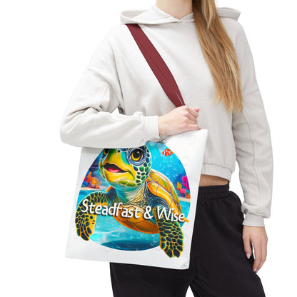 Personalized Kids Turtle Beach Tote Bag – Steadfast & Wise – Custom Sea Life Bag with Name