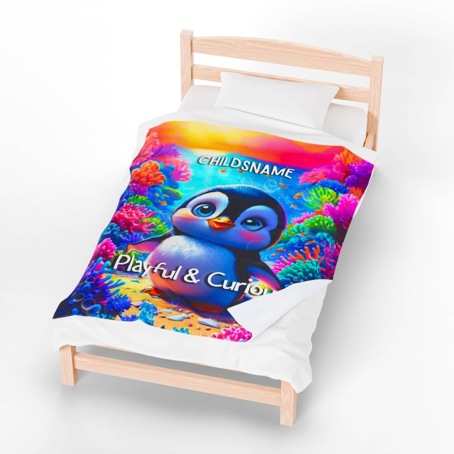 Personalized Kids Penguin Blanket – Playful & Curious