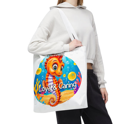Personalized Kids Seahorse Beach Tote Bag – Loyal & Caring – Custom Sea Life Bag with Name